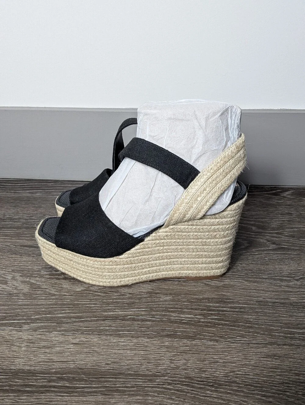 Sam Edelman Women's Vada Black Espadrille high Wedge Strap Sandal Summer Sz 10